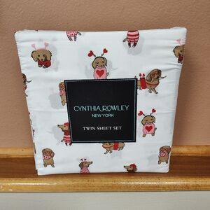 NWT! Cynthia Rowley Valentine Dogs Puppies Sheet Set - Twin Size